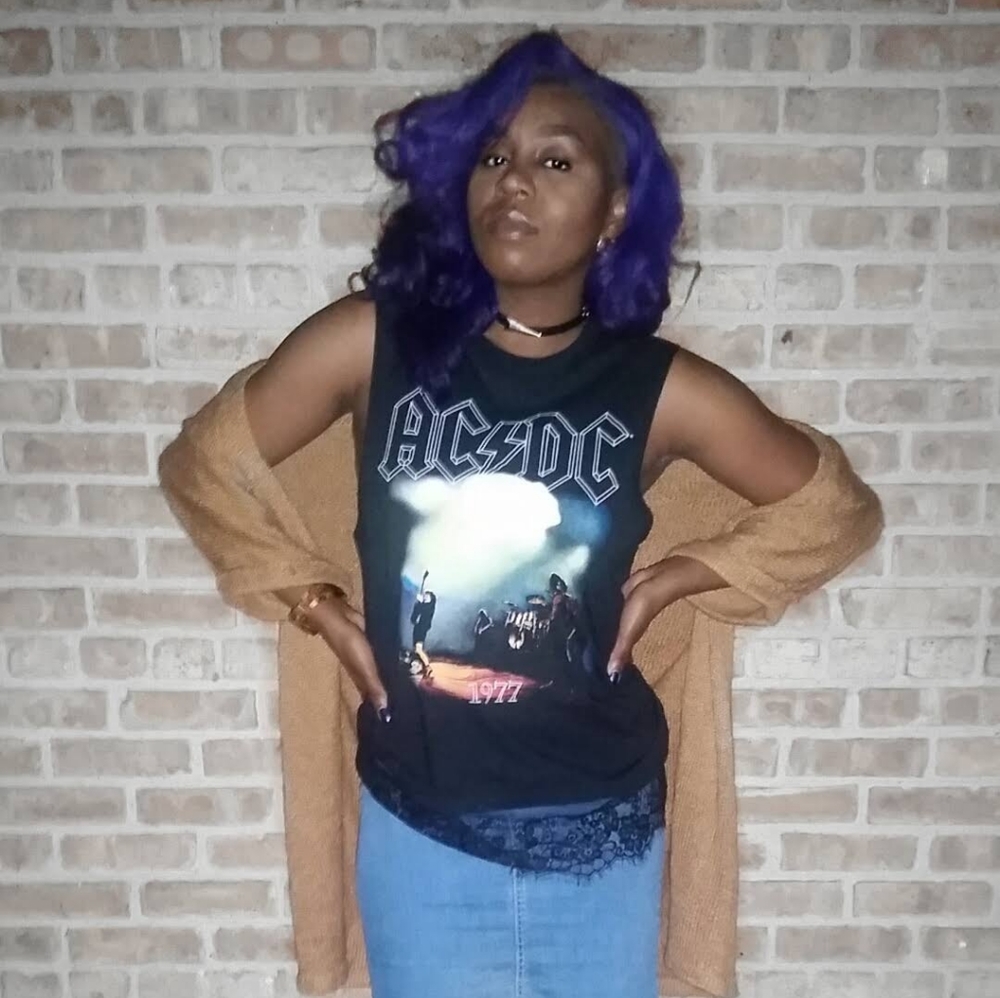 Forever 21 ACDC Lace-Hem Muscle Shirt